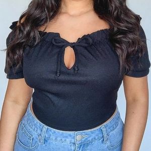 Plus Rib Ruffle Off The Shoulder Crop Top